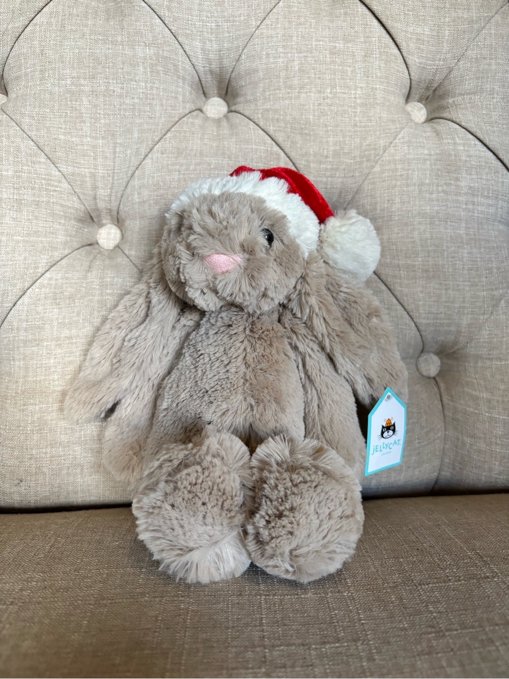 Jellycat Beige Bashful Bunny with Red & White Santa Hat